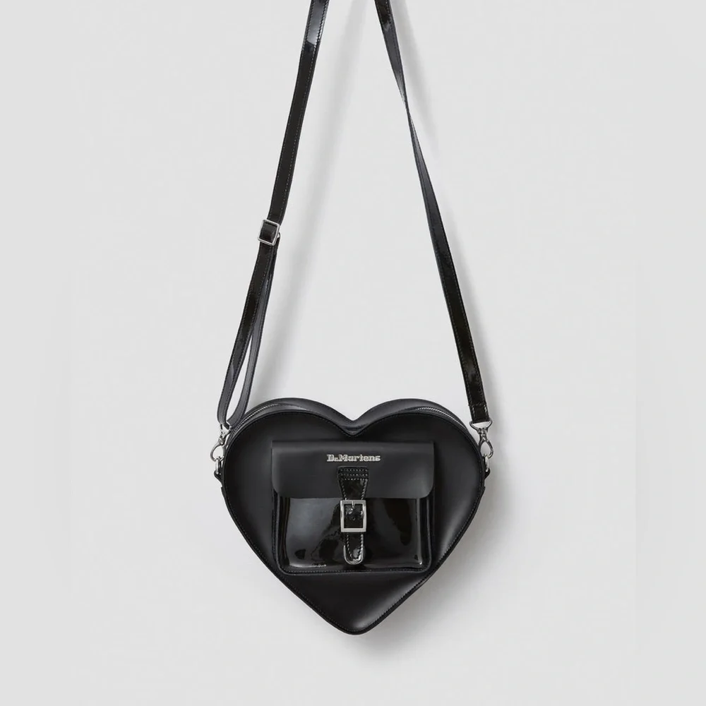 Dr. Martens. Black Leather Heart-Shaped Backpack/Crossbody